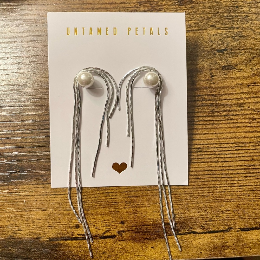 Untamed Petals Silver and Pearl Drop Earrings